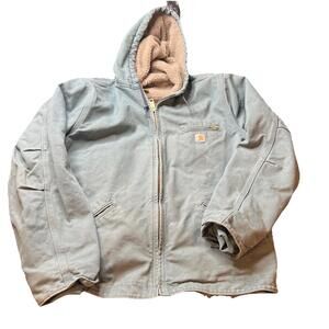 Vintage Carhartt Sherpa-Lined Hooded Detroit Jacket “Sea Glass” WJ141-331 XXL